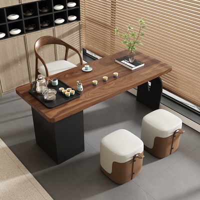 南美胡桃木阳台实木茶桌书桌一体