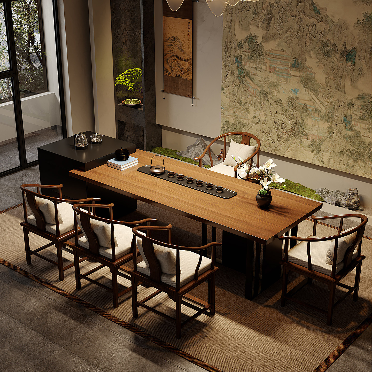 新中式泡茶桌椅组合实木高端会客桌洽谈酒店办公室接待功夫茶台桌