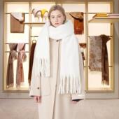 法国CINSKUKU 围巾女纯色拉毛羊绒流苏冬季 加长加厚围脖女披肩潮