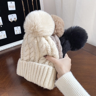 日本代购kazuki毛线帽子女款秋冬2025新款保暖加绒护耳毛球针织帽