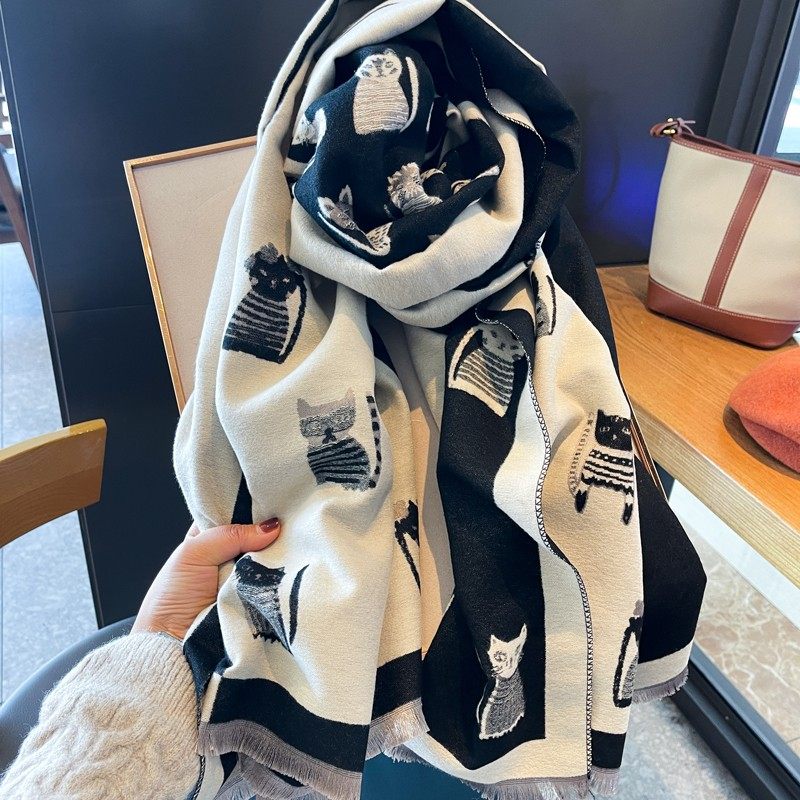 法国 Cyrena Kaer猫咪控！高档双面山羊绒围巾女冬季加厚保暖披肩,服饰配件/皮带/帽子/围巾,围巾/丝巾/披肩,淘宝优惠券,粉丝福利购,淘宝优惠卷