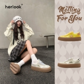 HERLOOK融化黄色德训鞋 面包蓬蓬鞋 女厚底增高春款 百搭软底板鞋