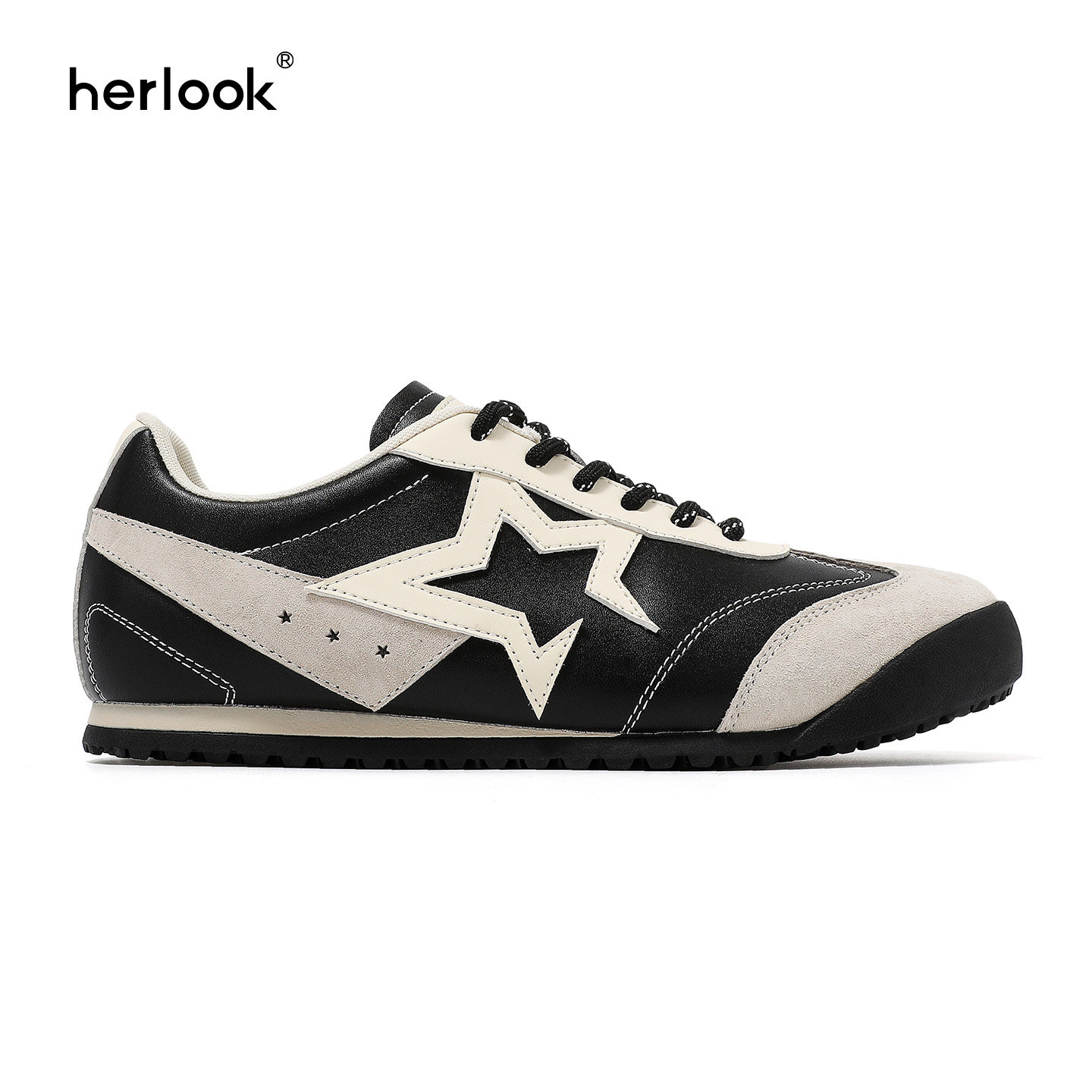 HERLOOK2026年秋冬季新款开口星复古德训鞋拼色牛反绒面料女鞋子