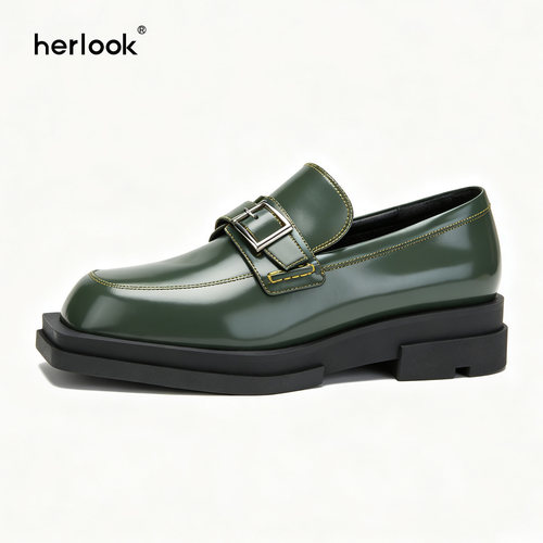 herlook复古绿色乐福鞋