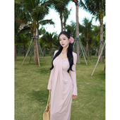 小cherry 暮色玫瑰 微胖挂脖抹胸裙高级感抽褶长款 肉装 修身 连衣裙