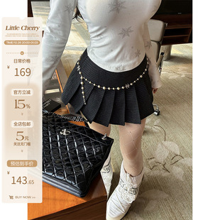 微胖千金感A字显瘦百褶裙女冬粗纺小香半身裙 魅影 肉装 小cherry