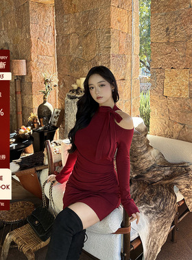 肉装小cherry 跨年战袍 纯欲微胖辣妹连衣裙氛围感露肩显瘦包臀裙