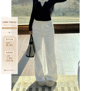 时髦宽松微胖中腰菱形提花牛仔直筒裤 自由向风 两色 小cherry 肉装