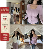 暖柔粉漾 肉装 小cherry 氛围感微胖显瘦方领减龄花边设计系带毛衣