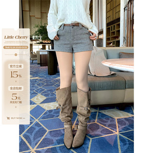 秋冬微胖高腰显瘦短裤 肉装 时髦百搭毛呢休闲裤 比例天菜 小cherry