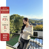 温柔怀抱 肉装 小cherry 纯欲微胖挂脖一字肩荡领假两件随性上衣女