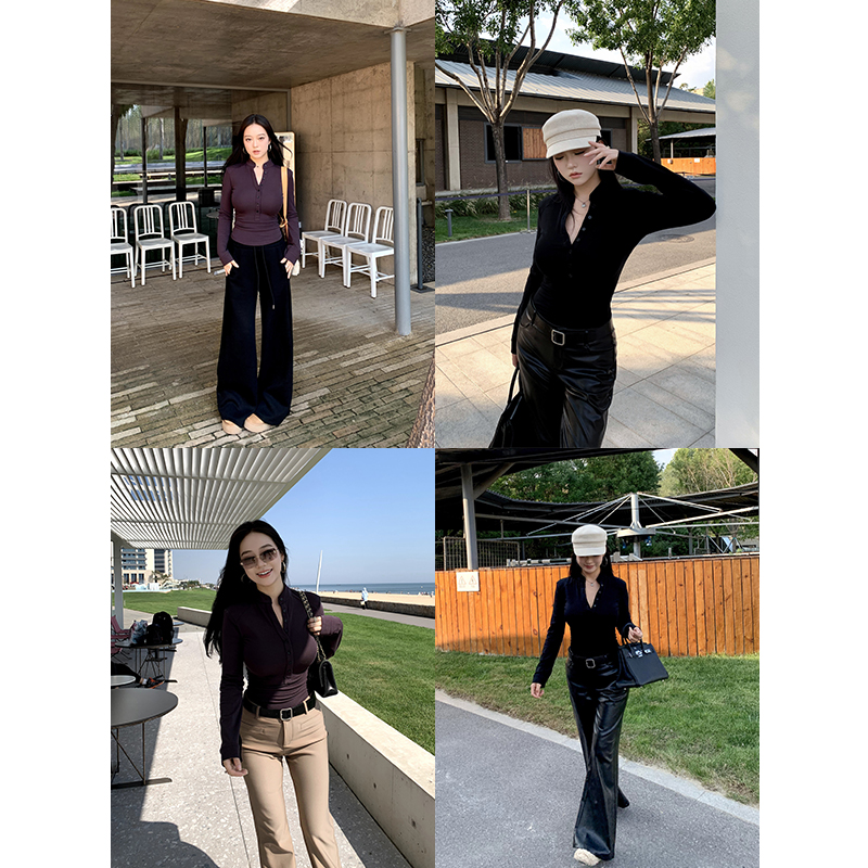 小立领加绒莱赛尔带肩棉针织上衣