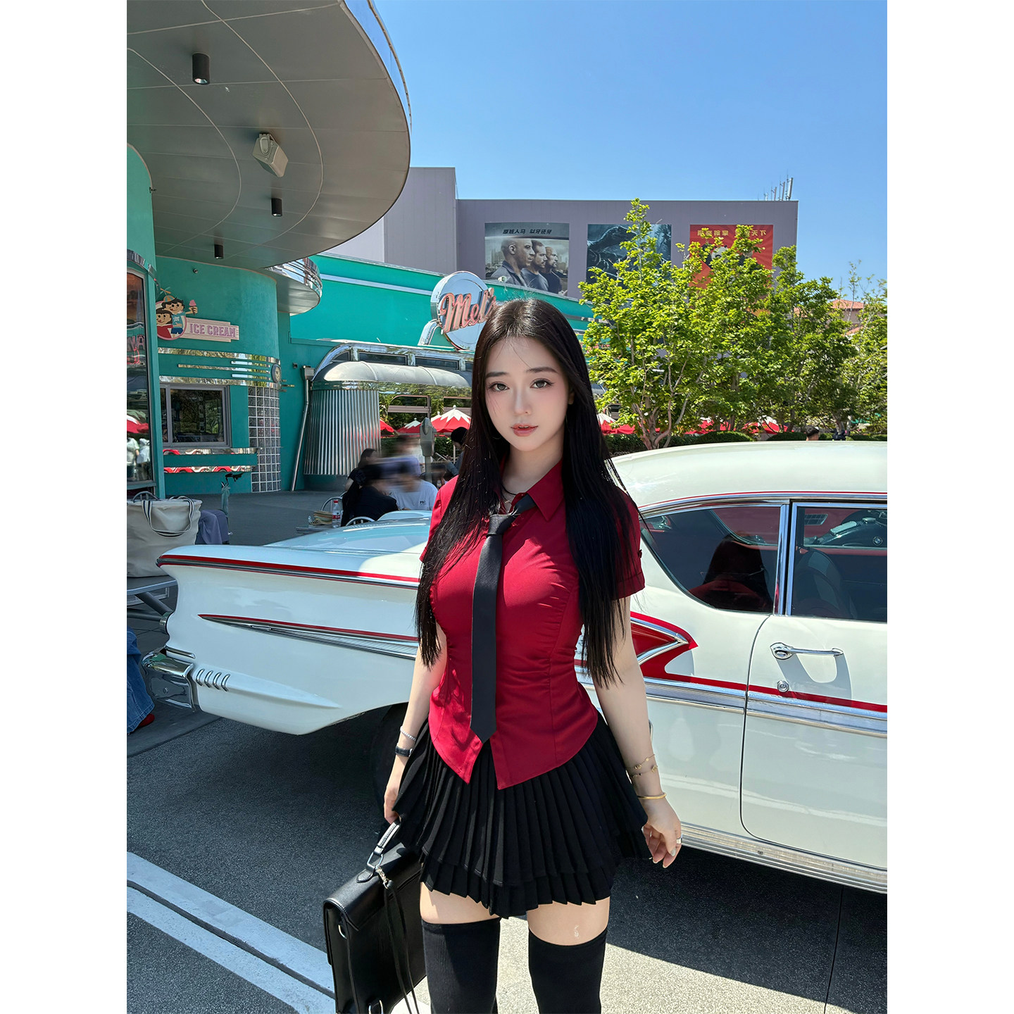 肉装小cherry 心动信号 立体收褶微胖显瘦翻领修身百搭衬衫女两色