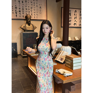 肉装小cherry 斑斓梦境 圆领微胖压皱肌理感印花真两件气质连衣裙