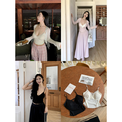 拼接弹力蕾丝花边可拆卸胸垫吊带