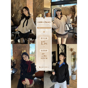 复古松弛感老钱风微胖大V领宽松套头毛衣 高智学姐 肉装 小cherry