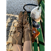 长腿欧尼 肉装 小cherry 废土风尖头粗跟堆堆靴美拉德西部长筒靴女