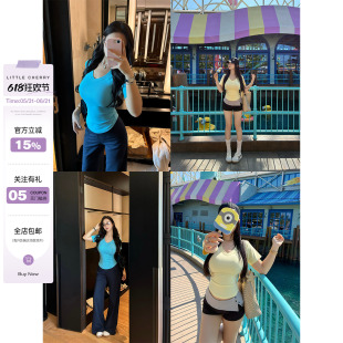 肉装小cherry 极简碰撞 V领收腰微胖显瘦正肩修身百搭T恤上衣多色