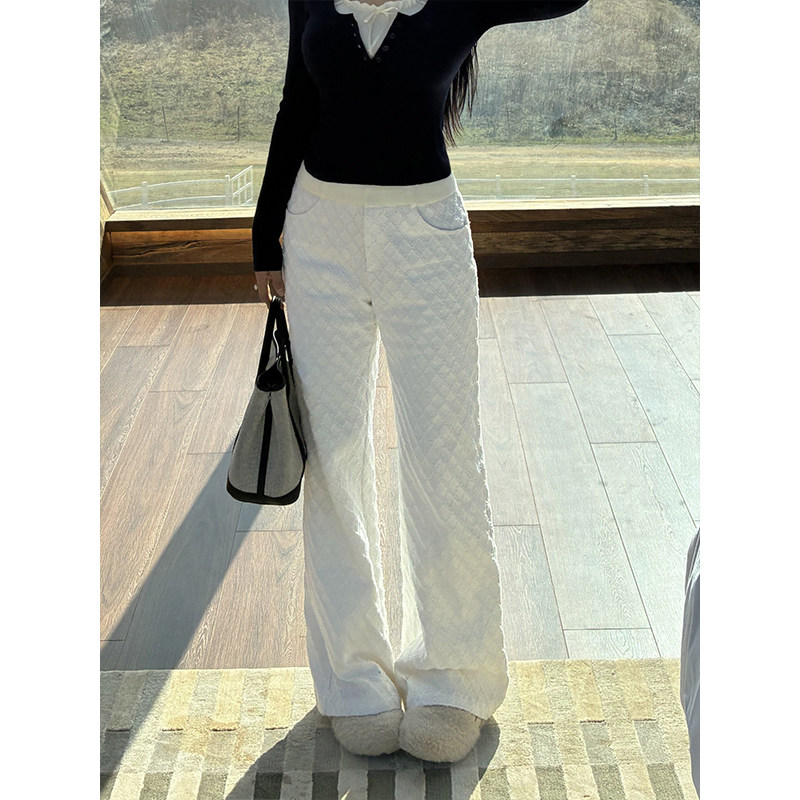 肉装小cherry 自由向风 时髦宽松微胖中腰菱形提花牛仔直筒裤两色