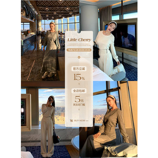 女套装 肉装 微胖捏褶显瘦卫衣松紧腰长裙休闲裤 本期主推 小cherry