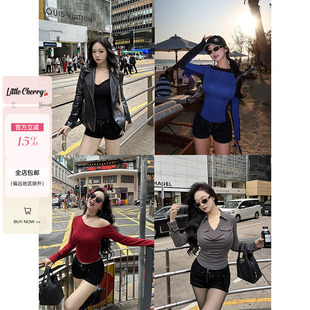 肉装小cherry 随性时光 辣妹中腰百搭热裤微胖V腰修身牛仔短裤女