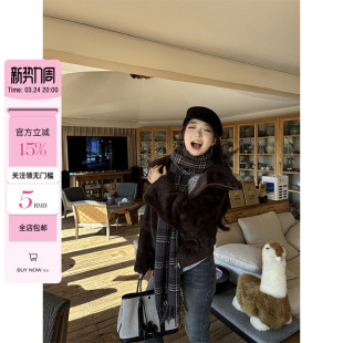 轻奢老钱风微胖保暖大翻领兔毛皮草外套女 绒领潮范 肉装 小cherry