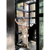 溪桥绿蔓 肉装 小cherry 国风微胖斜门襟盘扣包臀直筒旗袍连衣裙夏