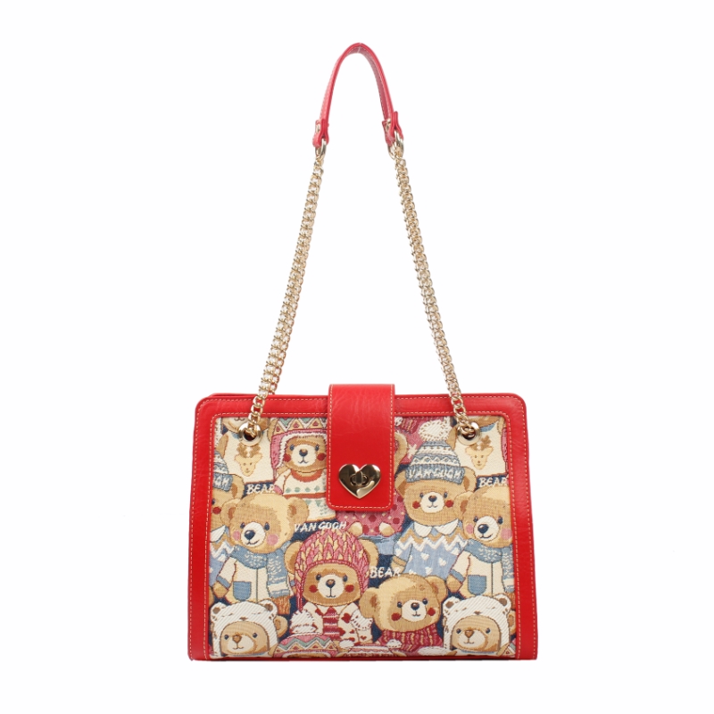 van gogh bear梵高小熊v-015手提单肩包戴妃包通勤约会大气链条包