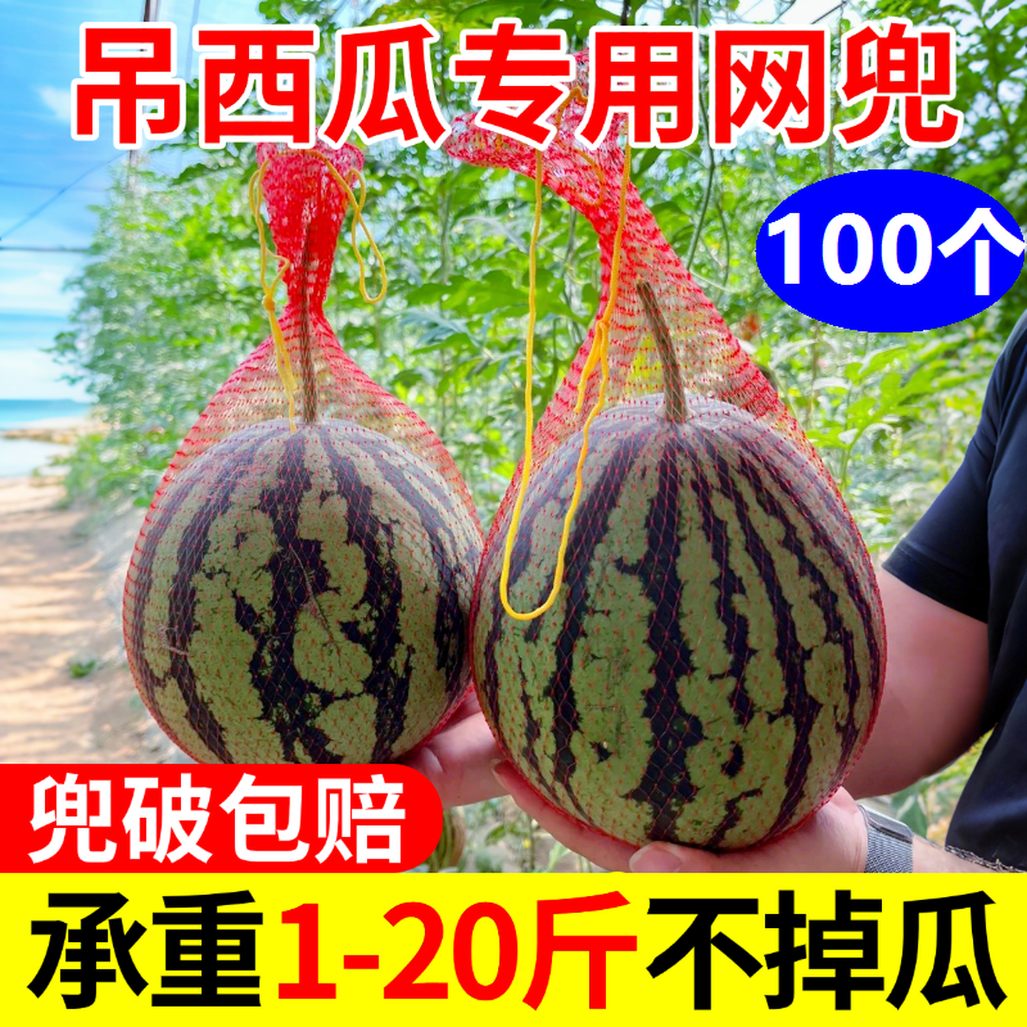 吊西瓜专用套袋甜瓜哈密瓜束口挂绳网兜纱袋防虫塑料袋子大棚瓜托