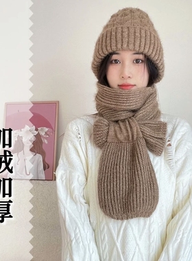 帽子女围巾一体女秋冬季百搭加厚保暖毛线针织帽妈妈骑车防风围脖