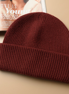 红色帽子男冬天时尚保暖女纯色情侣款针织加厚毛线帽款学生包头帽