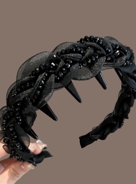 发卡女成人发箍轻奢感带钻巴黎王妃升级版宽边发卡防滑高颅顶头箍