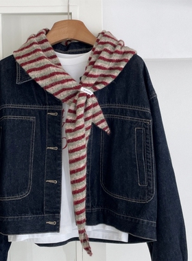 条纹披肩韩国文艺风三角巾女秋冬时髦复古保暖护颈外搭围巾学生潮