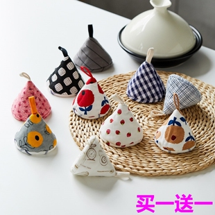 日式牛仔刺绣厨房防烫三角锅把手帽隔热手套可爱布艺锅盖帽锅夹套