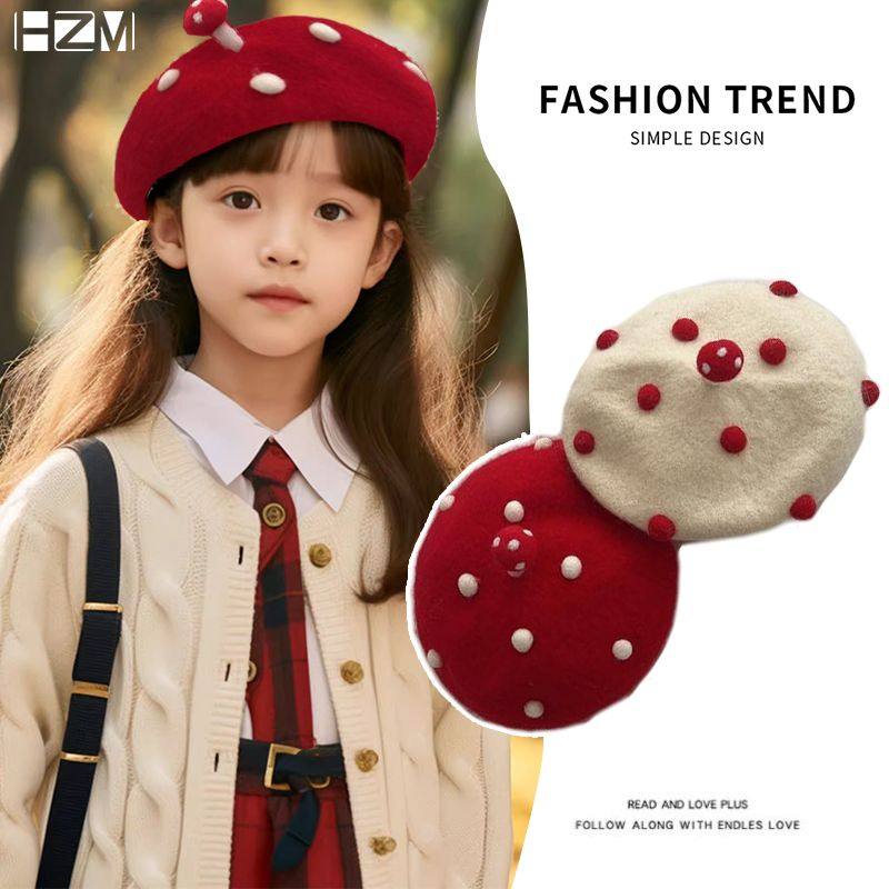 儿童红色白色圣诞贝雷帽女宝宝秋冬2023新款小圆球洋气时装画家帽,服饰配件/皮带/帽子/围巾,帽子,淘宝优惠券,粉丝福利购,淘宝优惠卷