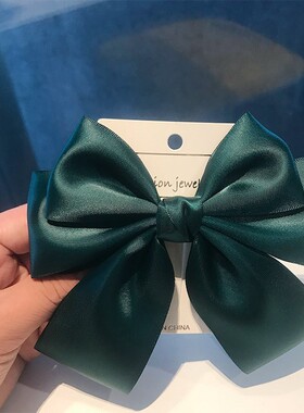 绿色领结发卡马尾扎发顶夹儿童小女孩红色甜美大蝴蝶结发夹后脑勺