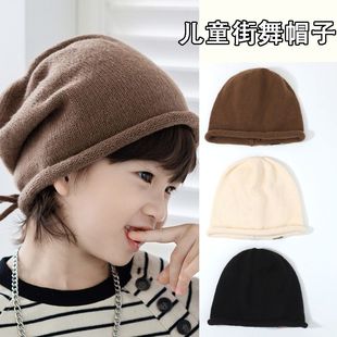 儿童街舞帽子男女童ins秋冬套头帽宝宝护耳帽潮酷个性演出堆堆帽