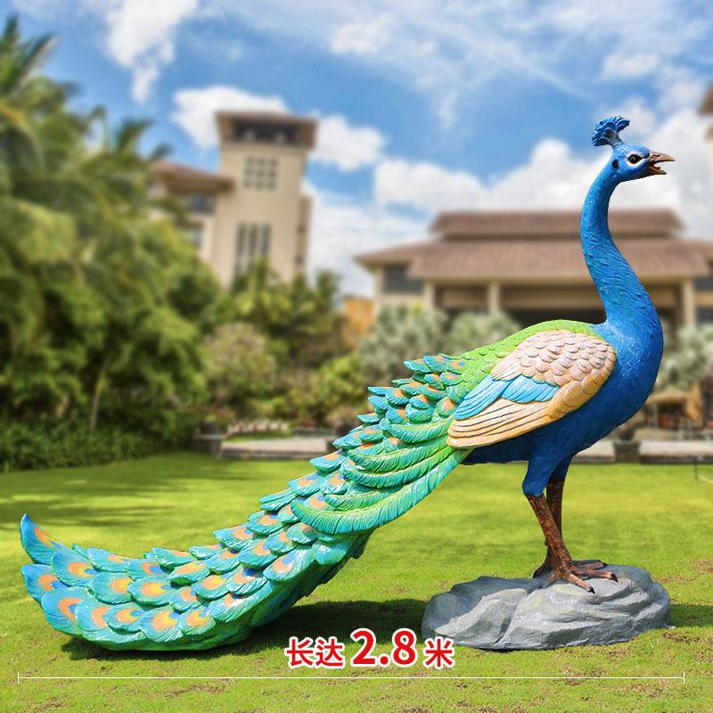 玻璃钢仿真开屏孔雀雕塑公园景区售楼处鸟类景观园林摆件发光立体