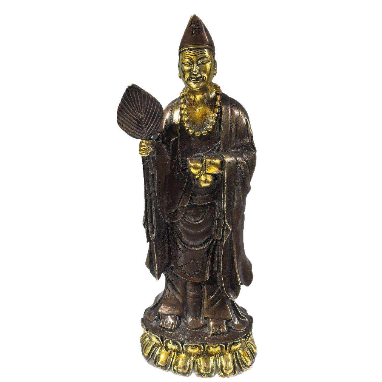 仿古铜鎏金济公家具客厅摆件古玩铜器收藏铜济公佛像供奉工艺品