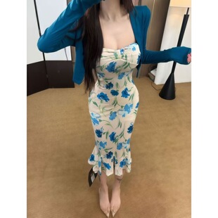 修身 新款 显瘦度假包臀长裙 御姐气质印花抹胸吊带连衣裙女春季 法式