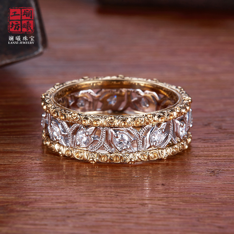 镂空18k玫瑰金斓曦戒指女