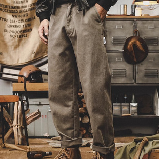 美式复古重磅工装裤子男秋季2025新款潮牌加绒炒洗宽松直筒休闲裤