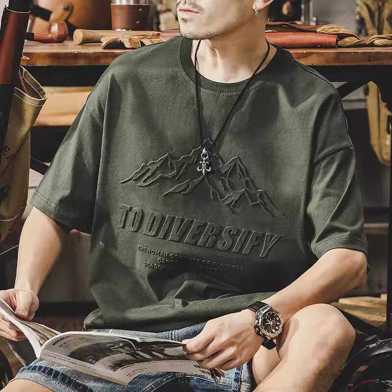 新款绿色宽松半袖体恤杰雷诺男士