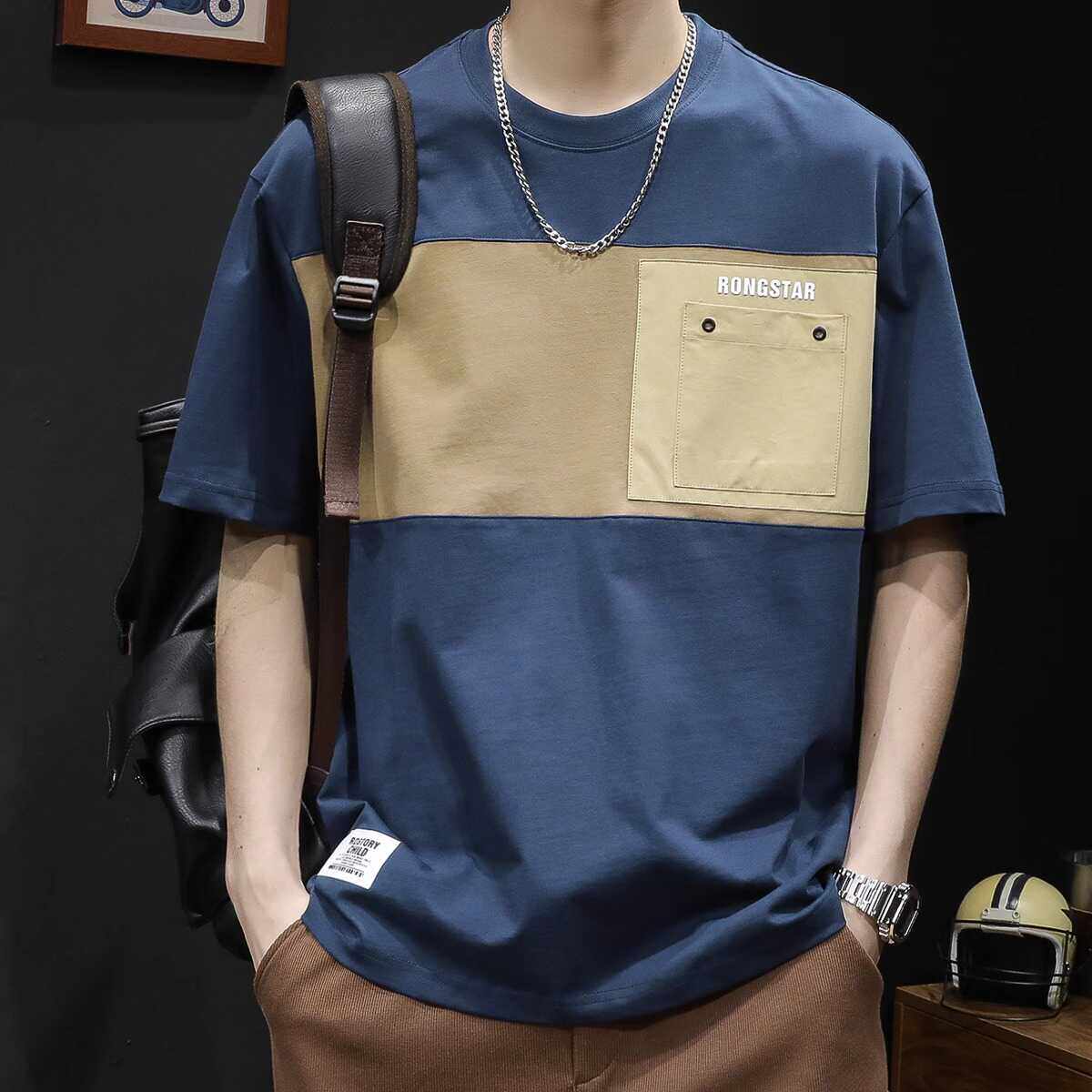 重磅短袖t恤男士体恤宽松大码男装潮牌2026新款纯棉撞色衣服夏季