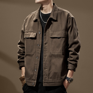 美式重磅复古高端硬汉工装衬衫男春秋宽松大码猎装夹克休闲外套男