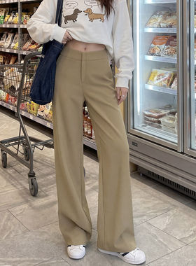 卡其色阔腿裤女2026新款春秋窄版直筒裤垂感高级感老钱风西装裤子