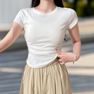 紧身短款 白色圆领短袖 修身 夏季 显瘦小个子甜辣小上 t恤女2026新款