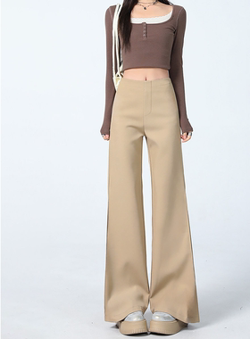 卡其色阔腿裤女2026新款春秋高级感垂感窄版直筒巨好看的西装裤子