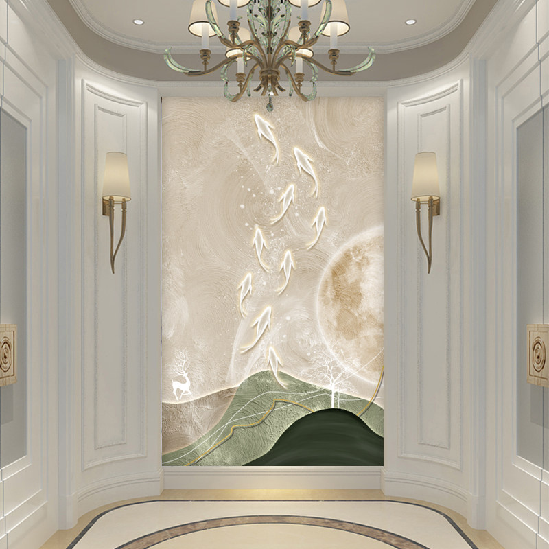 轻奢入户玄关墙布3d现代简约走廊过道壁纸高档大气竖版客厅墙纸