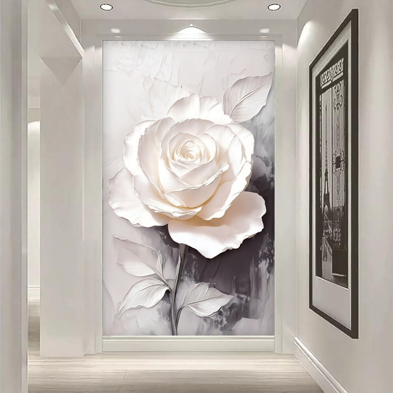 现代3d立体玫瑰玄关背景墙壁纸艺术餐厅壁画高级感服装档口墙布8d